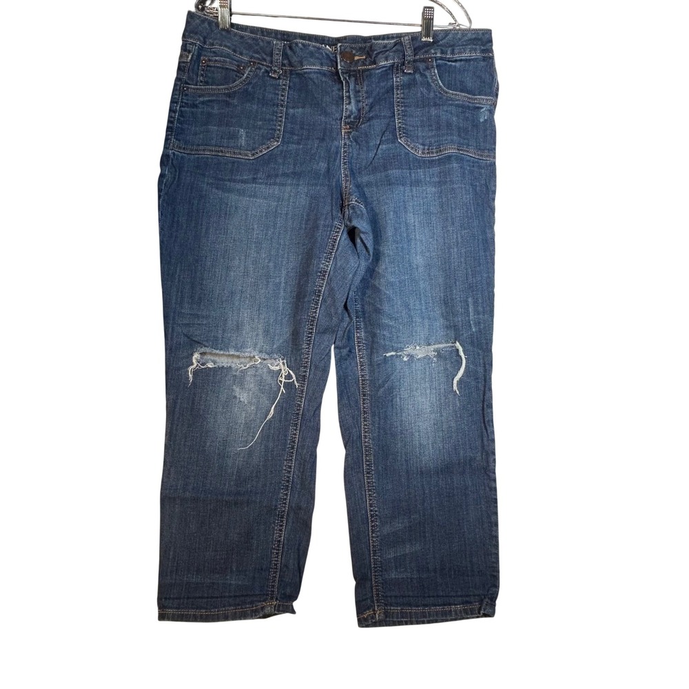 Lane Bryant Capri Jeans Distressed Ripped Blue Denim Womens Size 16
